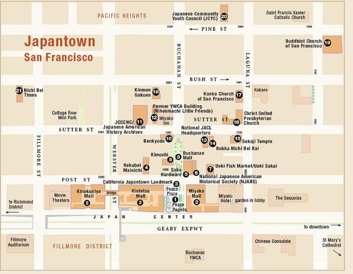 Карта јапанском кварталу Сан-Франциско