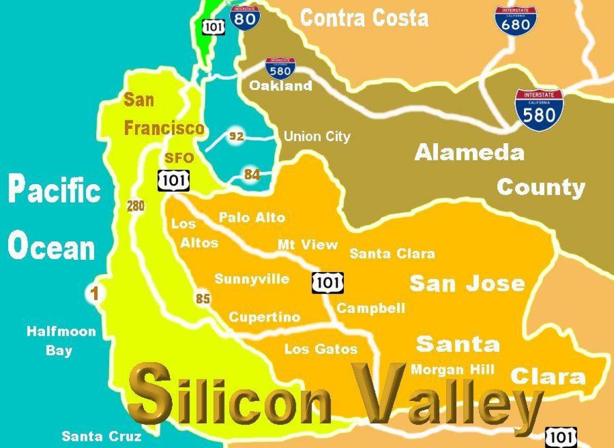 Мапа локације Силиконске долине 