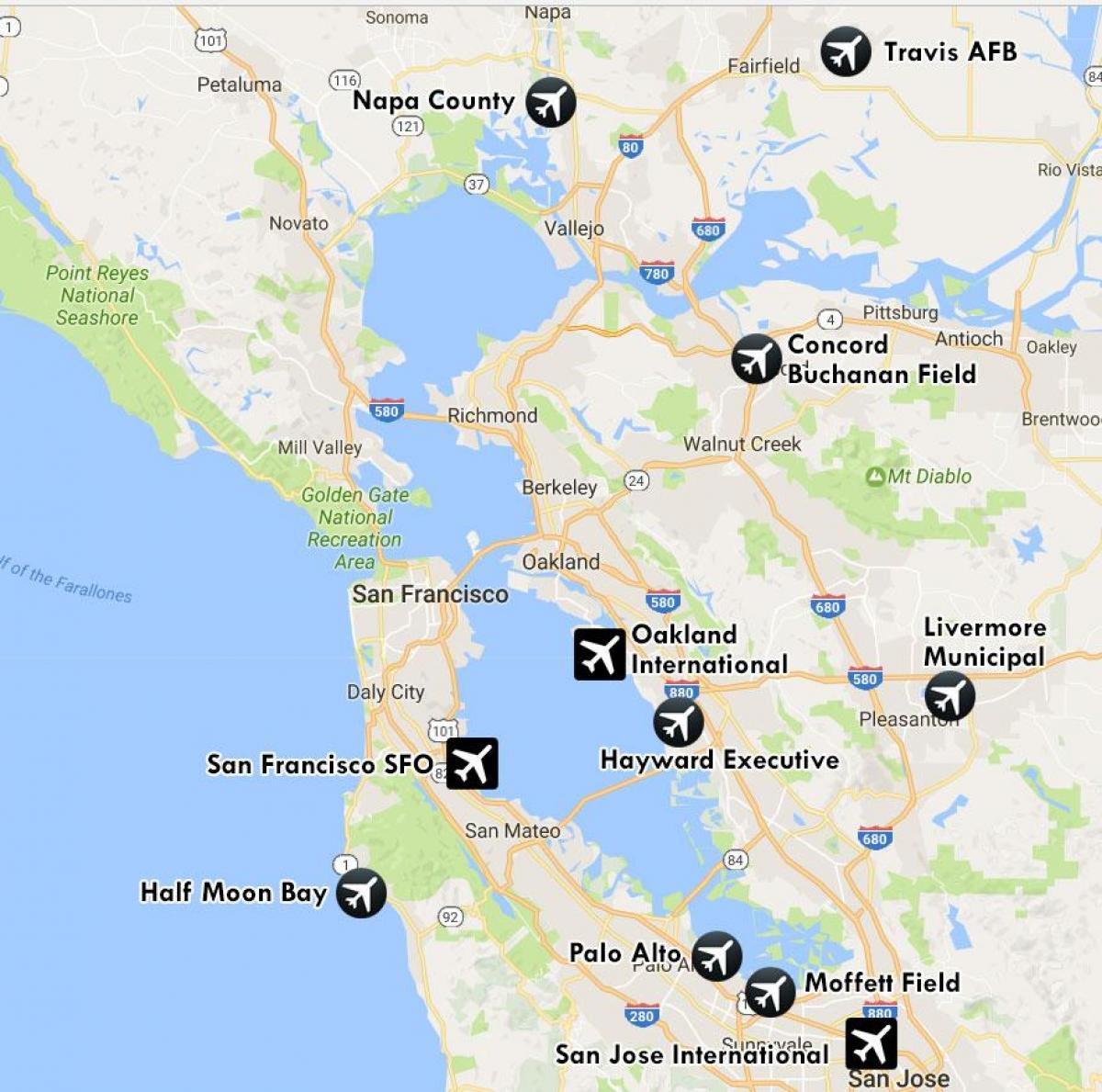 аеродроми у близини Сан франциска мапи