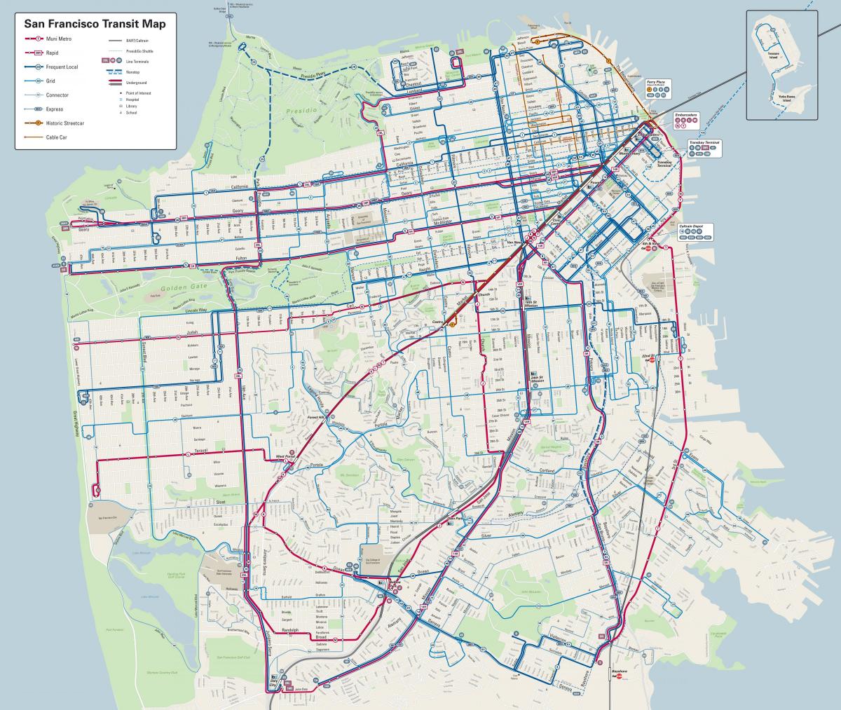 Аутобуске линије Сан Франциску мапи