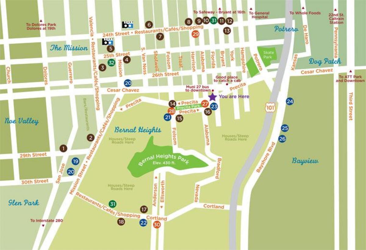 Карта Бернал Хеигхтс у Сан Франциску