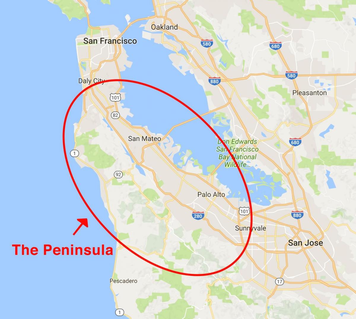 Карта полуострва Сан-Франциско 