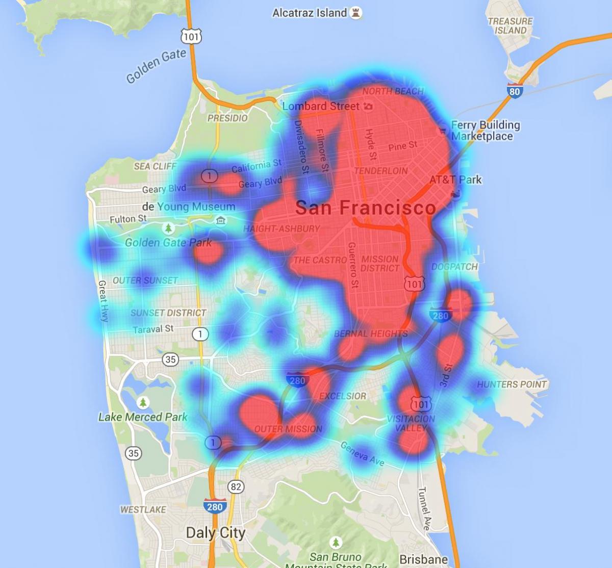 топлотна карта Сан-Франциско