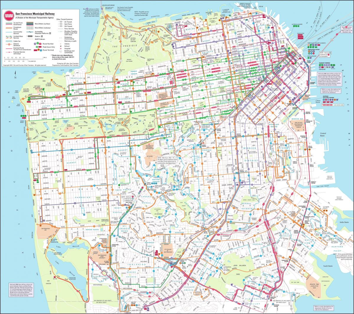 Карта Сан Франциску градска железница