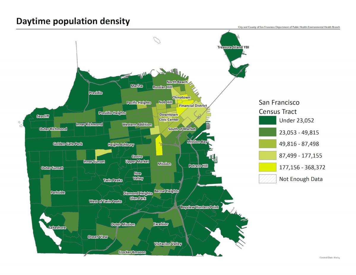 Карта густине насељености Сан-Франциско 