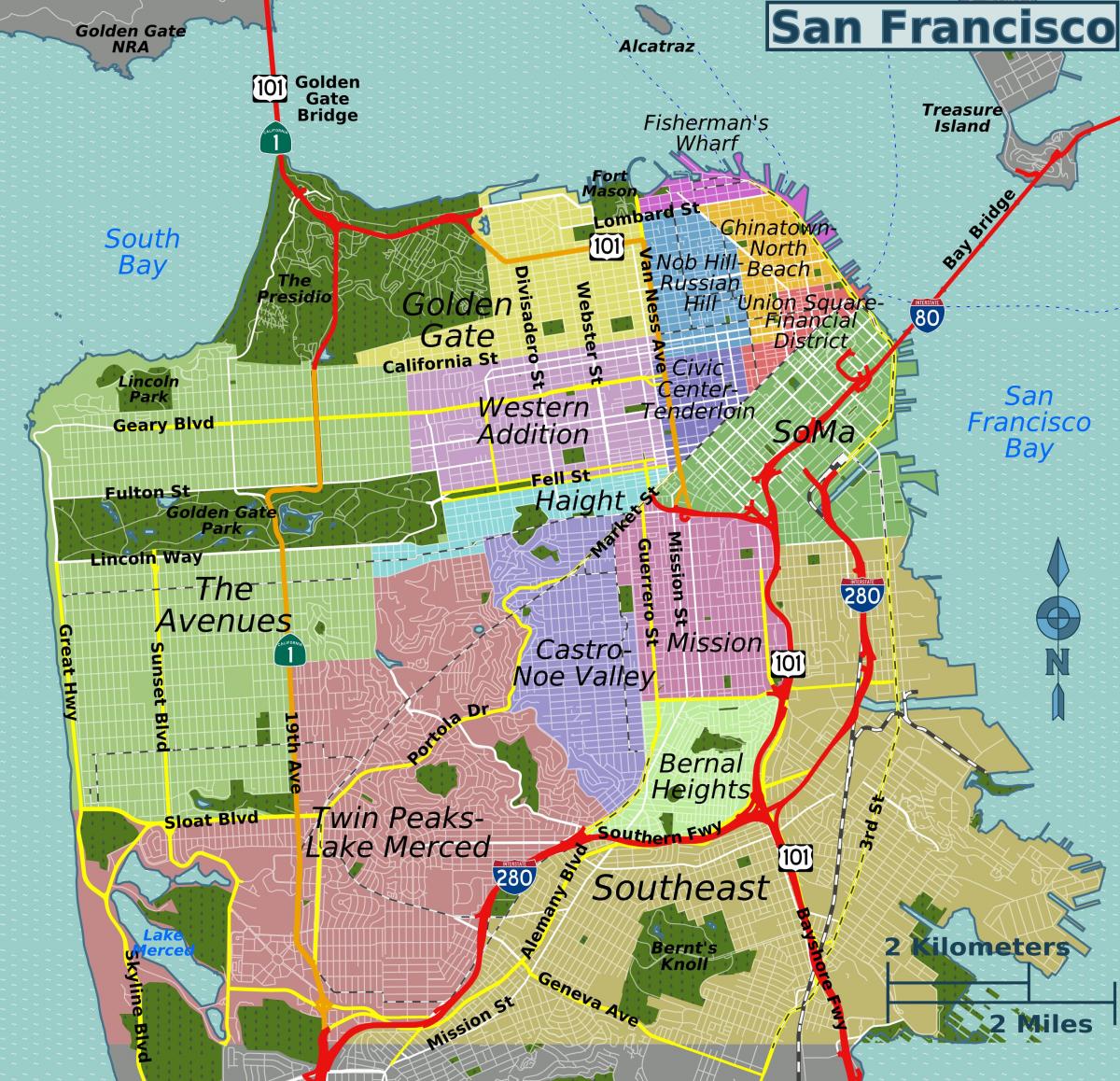 карта улицама Сан франциска у Калифорнији