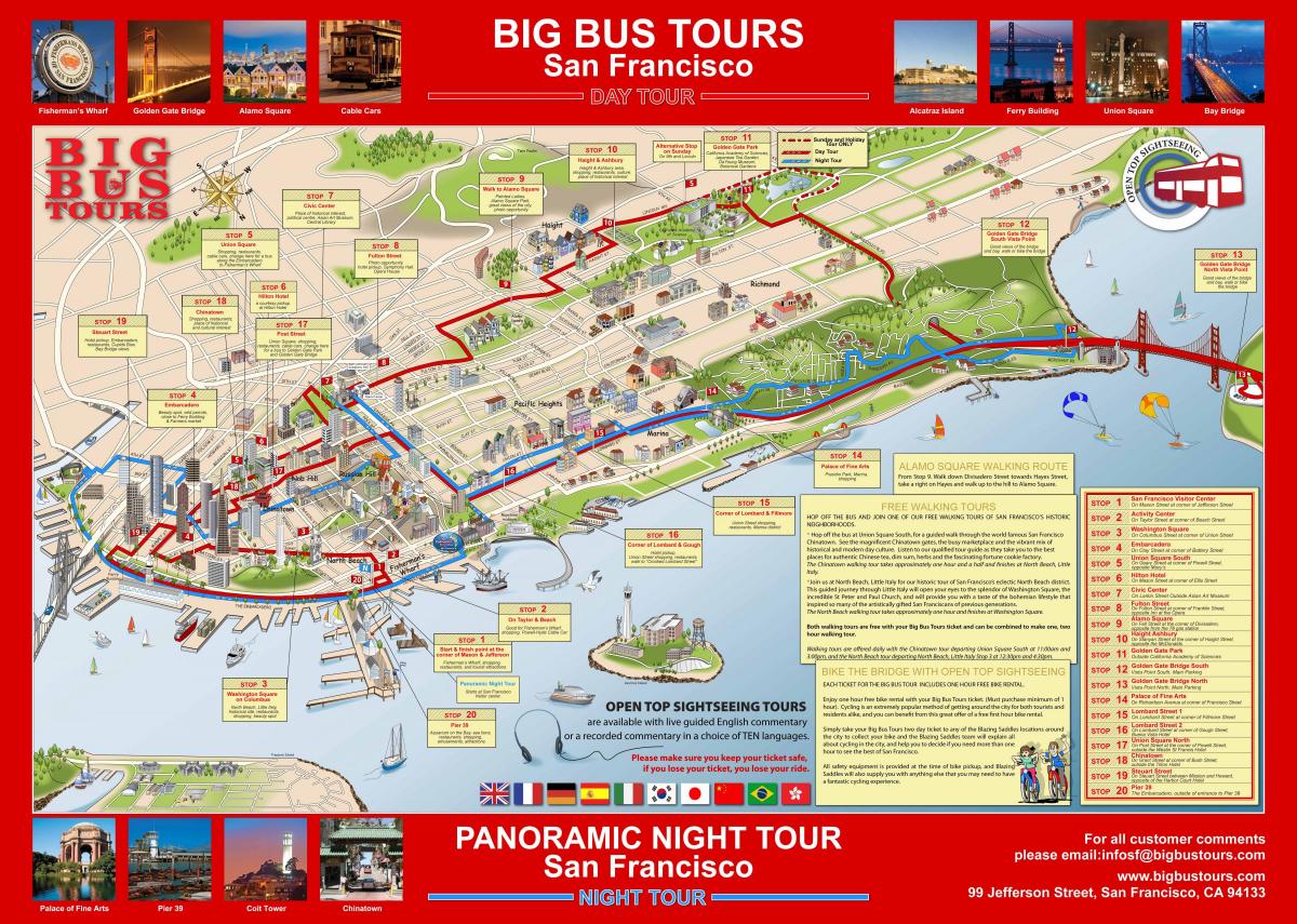 велики црвени аутобус у Сан Франциску мапи
