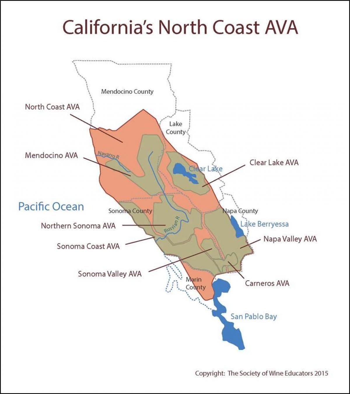 Карта калифорнији обале северно од Сан франциска