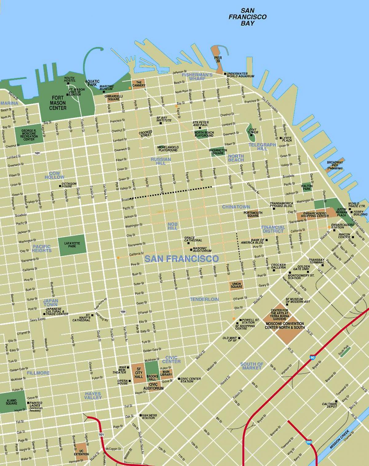 мапу града Сан Франциско, ца